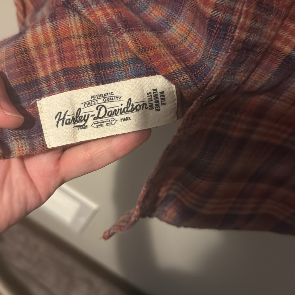 Harley Davidson Plaid Snap Button 100% Cotton Womens 2XL EUC Flannel Logo Biker - Picture 5 of 12